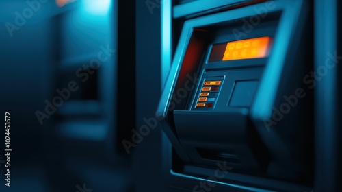 Close-up of a modern ATM interface at night