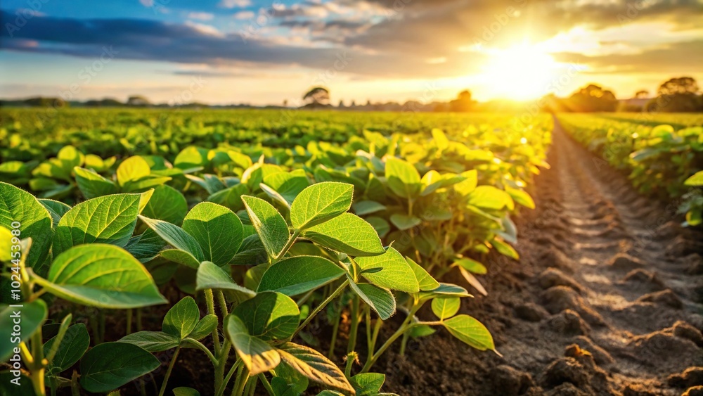 Lush soybean plants growing in the sunshine long shot Lush soybean plants growing in the sunshine long shot