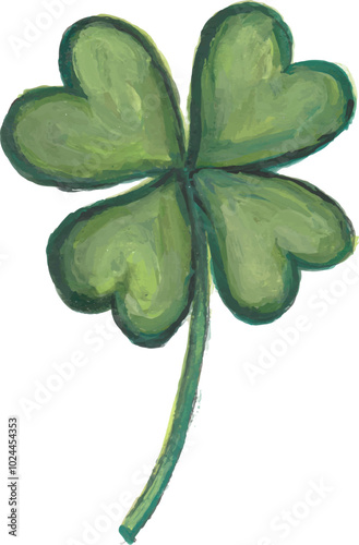 Illustration of a four-leaf clover on a white background watercolour clipart