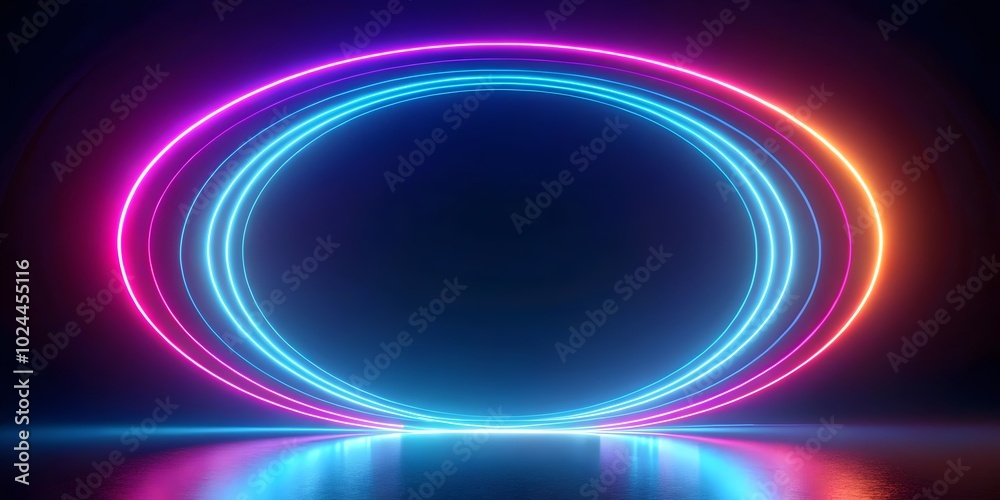Fototapeta premium neon light rings and stripes with empty space on black background