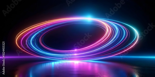 rotating neon rings on a dark abstract background with empty space