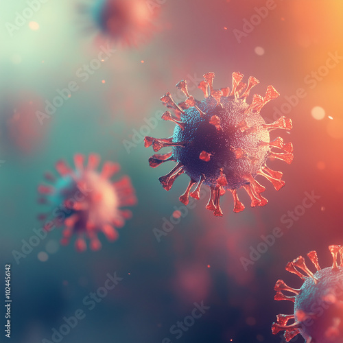 Microscopic view of virus cells with soft lighting in a medical setting photo