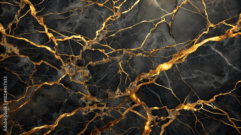 Luxurious black marble background with golden veins