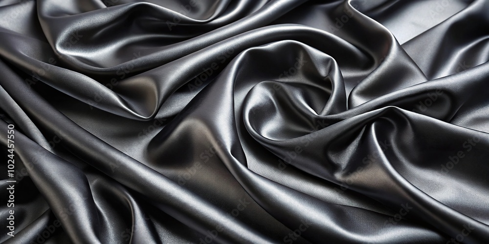 Fototapeta premium Luxurious black satin fabric with a smooth shiny texture for an elegant backdrop or decoration