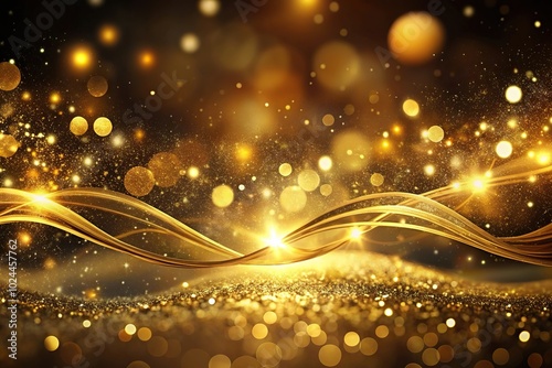 Luxurious Christmas gold background with shimmering bokeh particles