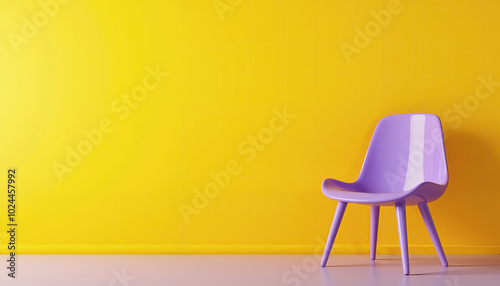 Modern Purple Chair Against Vibrant Yellow Background – Minimalist Interior Design with Bold Color Contrast for Contemporary Spaces