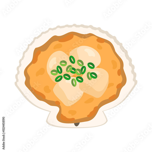 貝焼き味噌。フラットなベクターイラスト。
Kayaki-miso. Flat vector illustration.