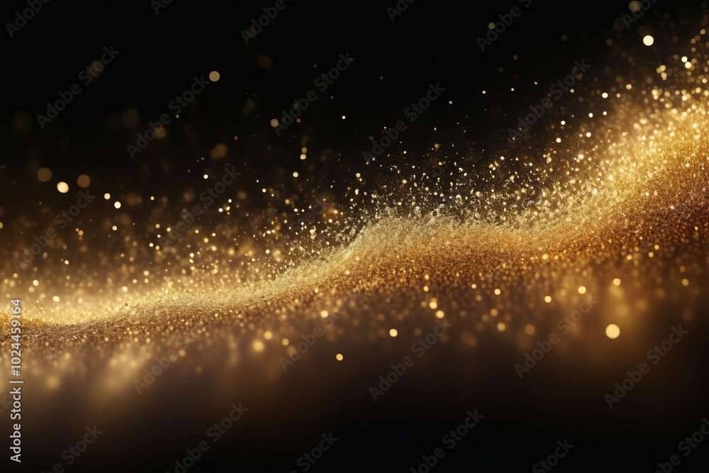 Naklejka premium Abstract reflective glitter dust swirl on black background.