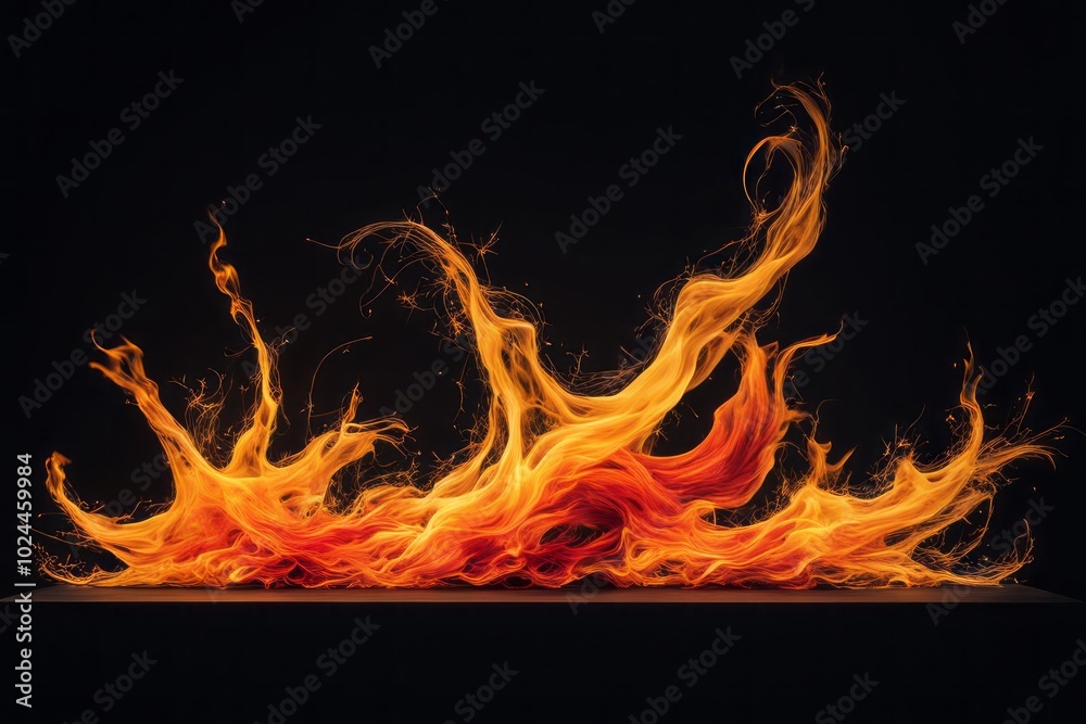 Fototapeta premium Fiery inferno blazes with intense heat, casting an abstract dance of red and orange flames against a black background