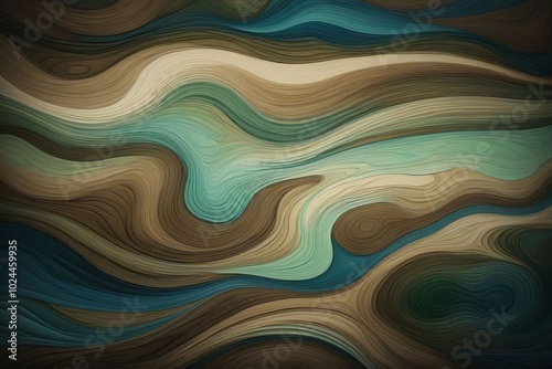 Abstract green and light brown wave pattern design for wallpaper.