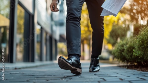 Stylish man feet in black shoes