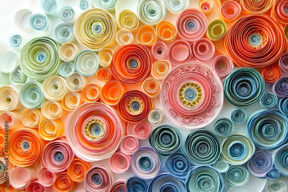 Colorful Paper Roll Flowers in a Circular Arrangement Colorful Paper Roll Flowers in a Circular Arrangement