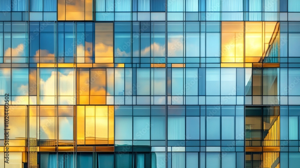 A modern building reflects the sky, showcasing a grid of glass panels in varying colors and shades, creating a dynamic visual effect. A modern building reflects the sky, showcasing a grid of glass panels in varying colors and shades, creating a dynamic visual effect.