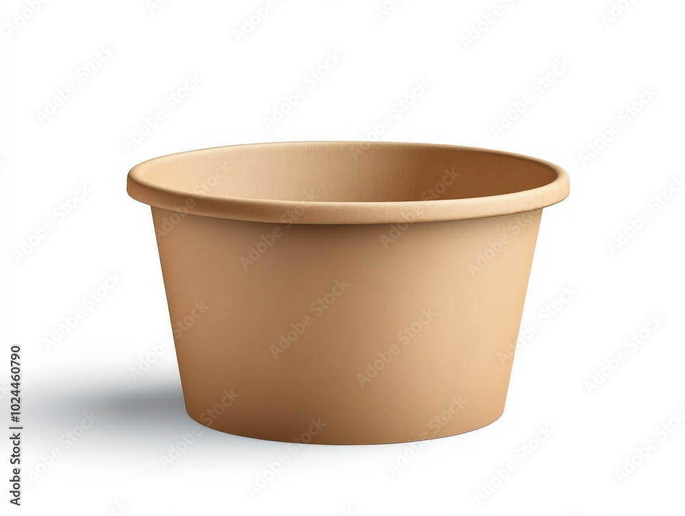 Paper Bowl. Front View of Disposable Brown Food Container with Round Shape Paper Bowl. Front View of Disposable Brown Food Container with Round Shape