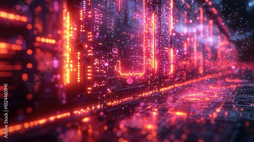 This image showcases an abstract futuristic digital landscape with bright glowing lines and particles, creating a mesmerizing technology-themed ambiance.