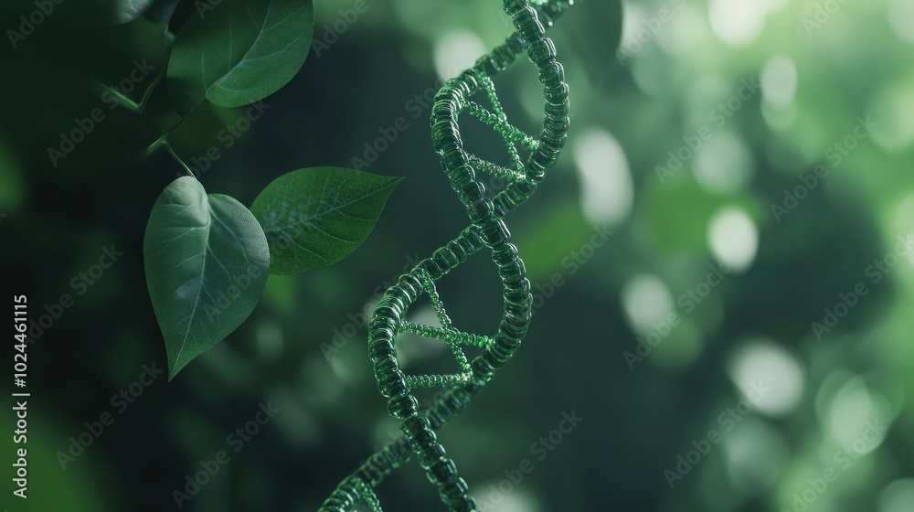 A close-up of a DNA strand, nature and a combination of molecular science rendered in a vibrant green color