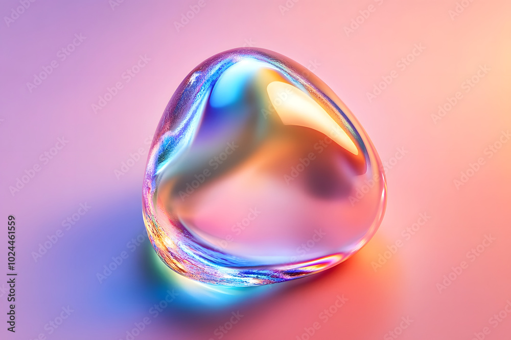 Holographic Abstract 3D Shape with Colorful Reflections and Soft Light Effects