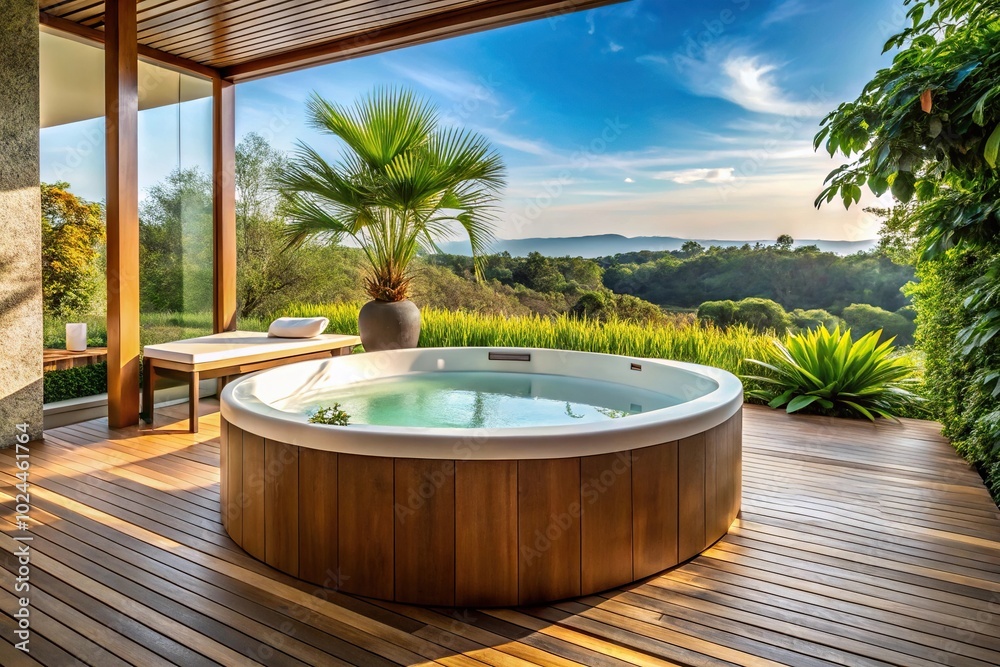 Luxurious outdoor jacuzzi for therapeutic massage and relaxation Luxurious outdoor jacuzzi for therapeutic massage and relaxation