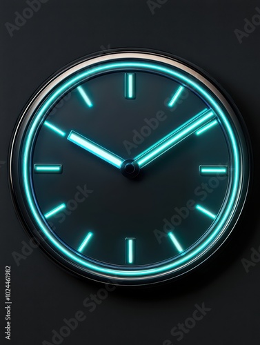 A sleek digital timepiece showcases bright blue neon hands against a transparent