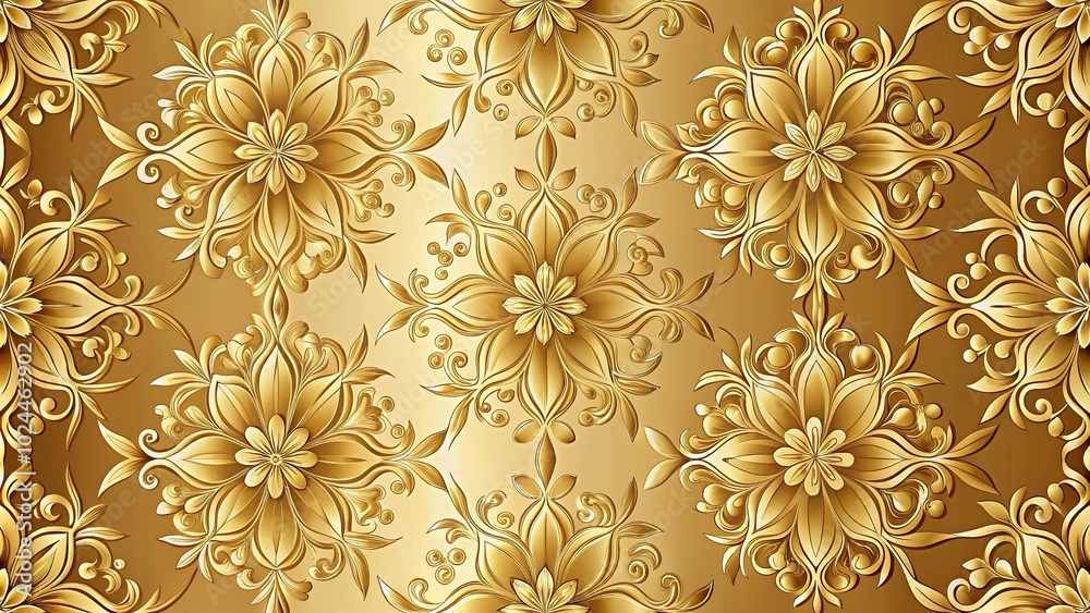 Luxurious seamless pattern of gold flower shapes with forced perspective Luxurious seamless pattern of gold flower shapes with forced perspective