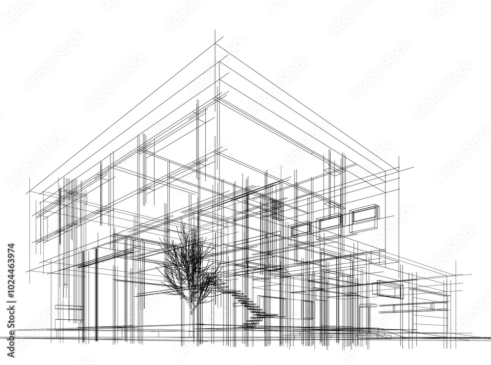 house building architectural 3d illustration