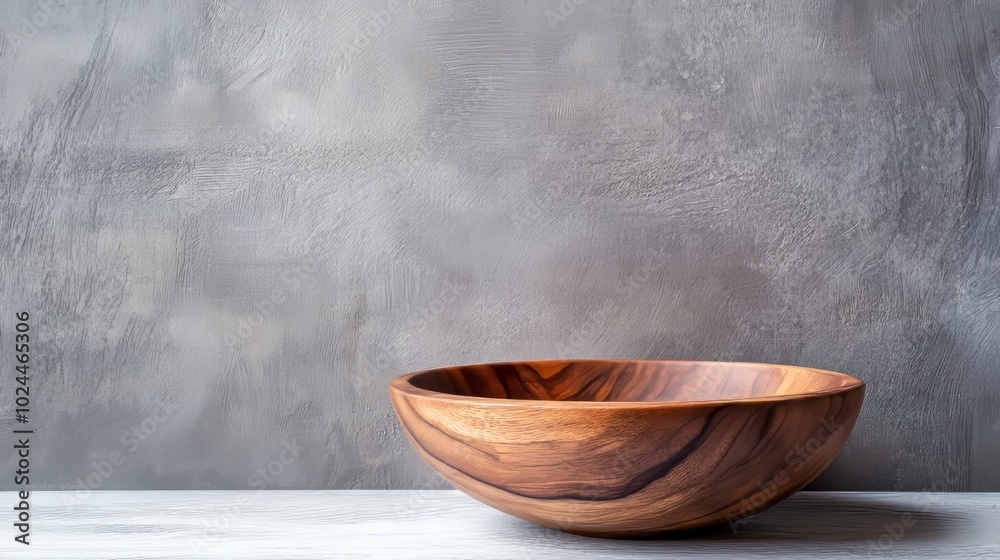Oak bowl and gray surface, horizontal photo Oak bowl and gray surface, horizontal photo