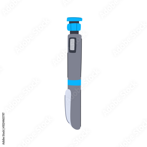 control insulin pen cartoon. management medication, device self, administer subcutaneous control insulin pen sign. isolated symbol vector illustration