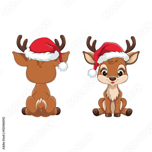 christmas deer font and back side with santa claus hat vector design