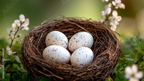 Duck eggs in nests, Easter symbols.