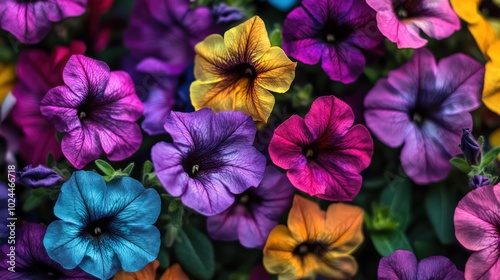 Petunia Blossom Close Up: Vibrant Colours of Blooming Flowers in a Flowerbed