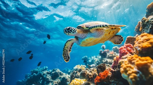 Obraz na płótnie Sea turtle on coral with blue water w salonie