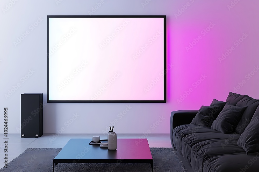 Modern Living Room with Blank Screen and Pink Wall. Modern Living Room with Blank Screen and Pink Wall.