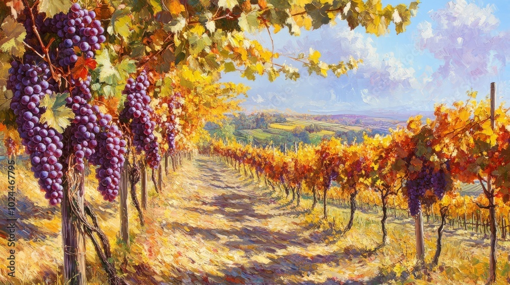 Naklejka premium Autumn ripe grape vineyards