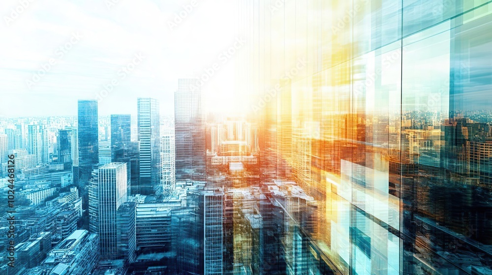 A vibrant cityscape showcasing modern skyscrapers reflecting light and color. A vibrant cityscape showcasing modern skyscrapers reflecting light and color.