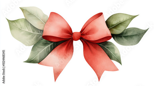 cheerful Christmas bow adorned with holly leaves, perfect for festive decorations and holiday crafts. This vibrant design adds joyful touch to any seasonal celebration