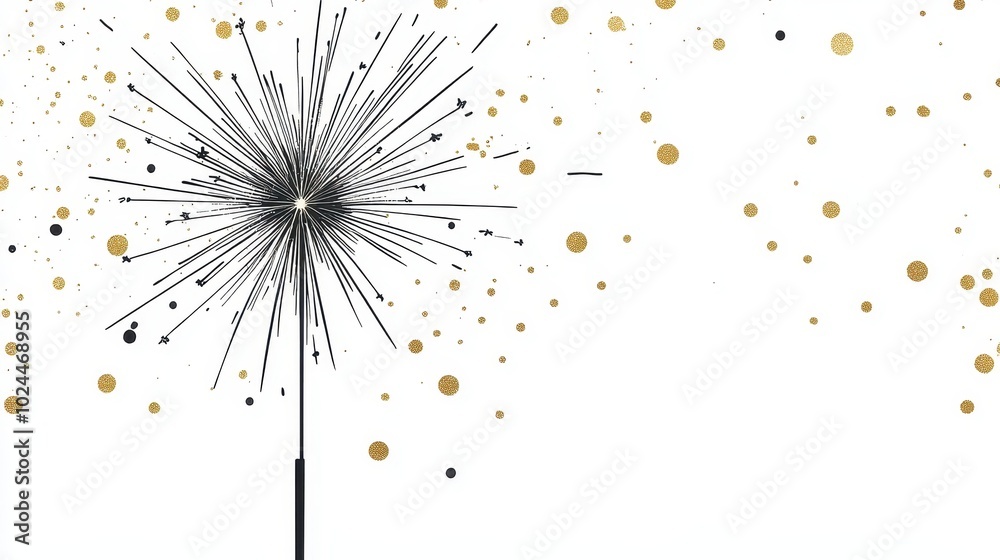 Obraz premium Exploding Fireworks with Glittering Golden Confetti