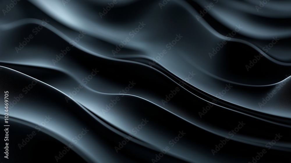 Flowing black fabric creates elegant curves and waves under soft lighting in an artistic design setting Flowing black fabric creates elegant curves and waves under soft lighting in an artistic design setting