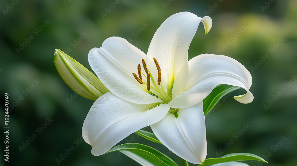 Fototapeta premium Elegant white lily in natural setting.