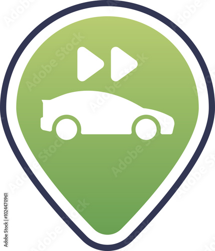 Green map pin with car icon symbolizes car sharing and mobility.