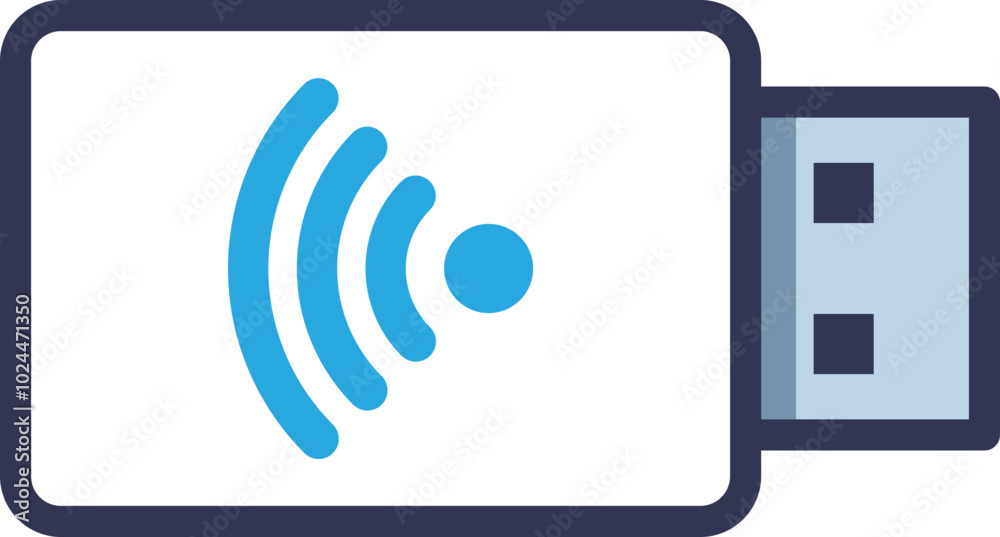 USB WiFi adapter icon with signal waves, symbolizing wireless connectivity. USB WiFi adapter icon with signal waves, symbolizing wireless connectivity.