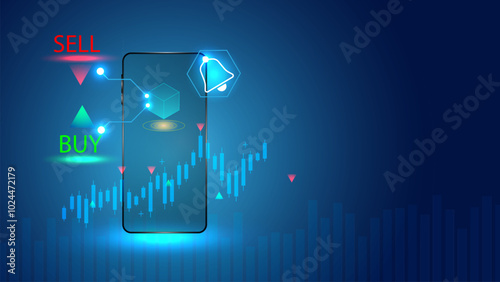 Trading signals automation analyse indicator using AI mobile. Business technology vector