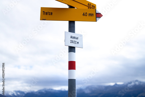 a sign of the top of the swiss alpbüel mountain photo