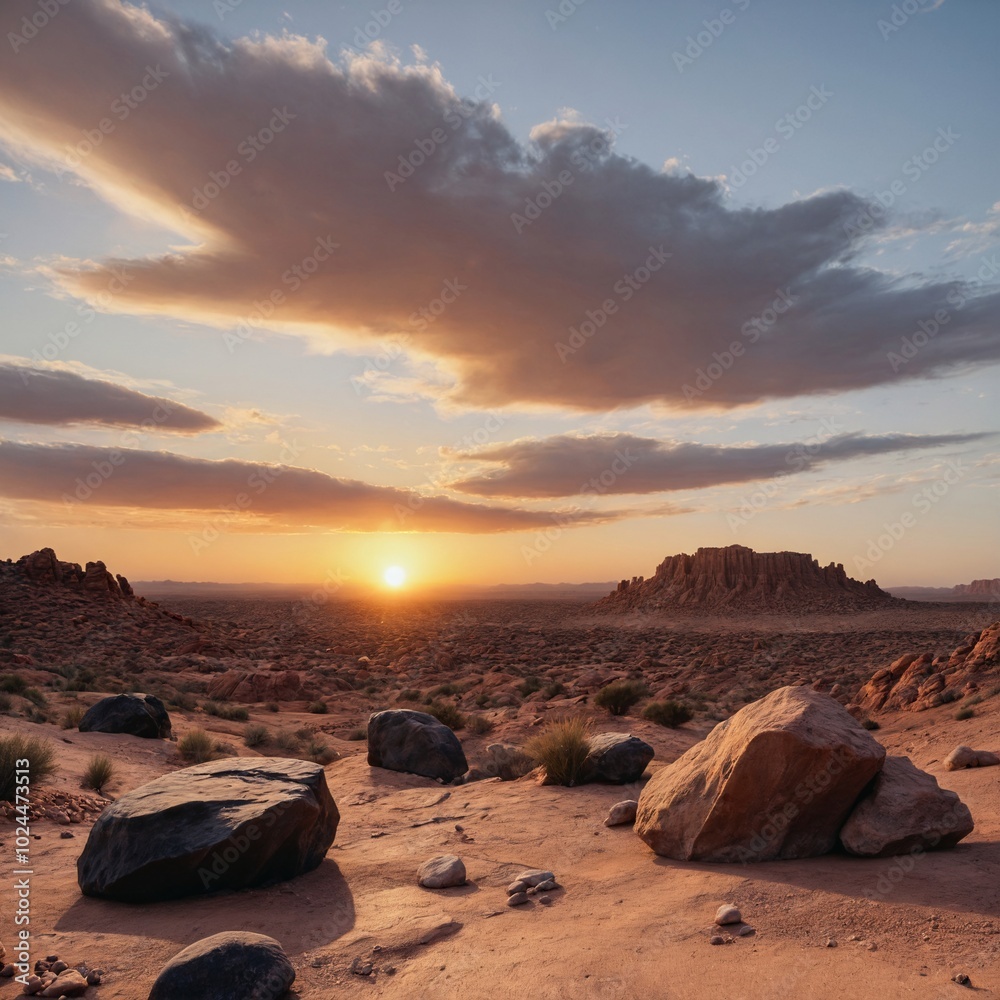 Obraz premium Paisaje desértico con montañas de lava al atardecer