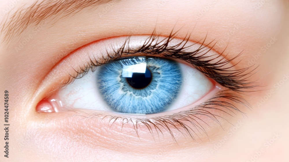 Mesmerizing gaze, a captivating closeup of vibrant blue eye revealing the beauty of human anatomy Mesmerizing gaze, a captivating closeup of vibrant blue eye revealing the beauty of human anatomy