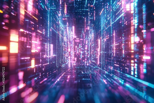 Abstract 3D Render of a Futuristic Cityscape with Neon Lights