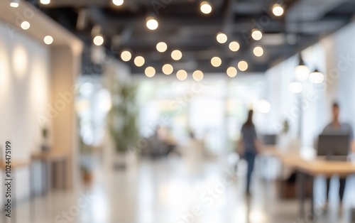 Business office with blurred people casual wear, with blurred bokeh background