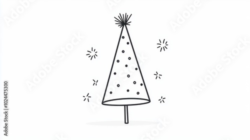 Simple Minimalist Doodle Christmas Tree with Starry Background