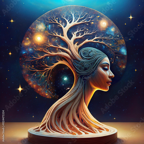 Cosmic Tree Woman - AI-Generated Vision of Nature and the Universe Generated AI