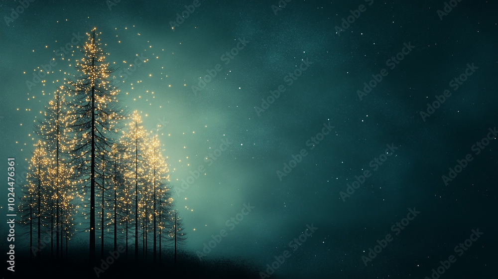 Abstract Christmas wallpaper with glowing colorful lights and trees in the night. Abstract Christmas wallpaper with glowing colorful lights and trees in the night.
