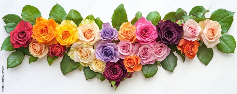Colorful roses arranged beautifully on a white background. Colorful roses arranged beautifully on a white background.